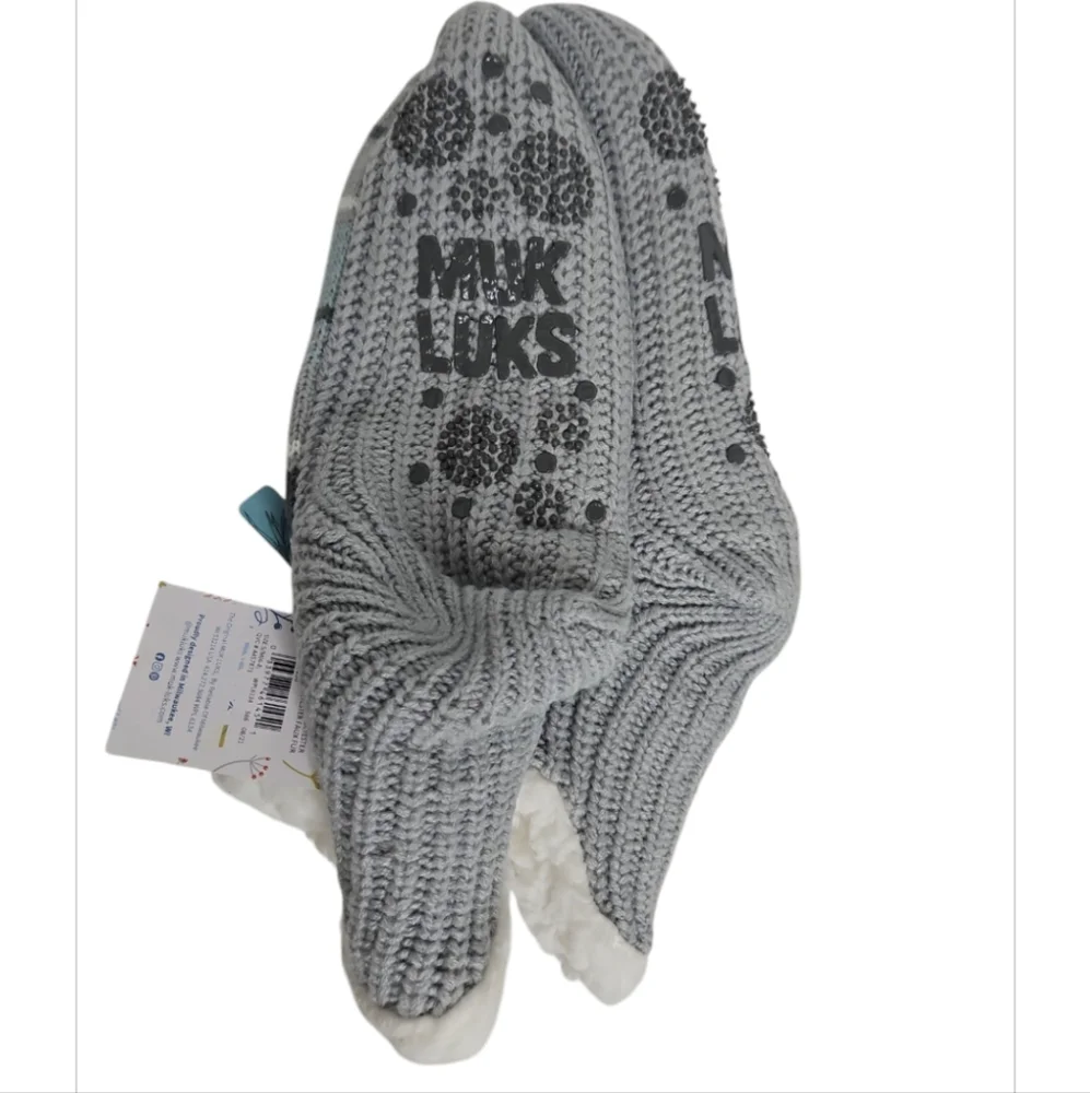 Muk Luks Sherpa Lined Gray Teal Slipper Socks S/M 6-8 NWT
